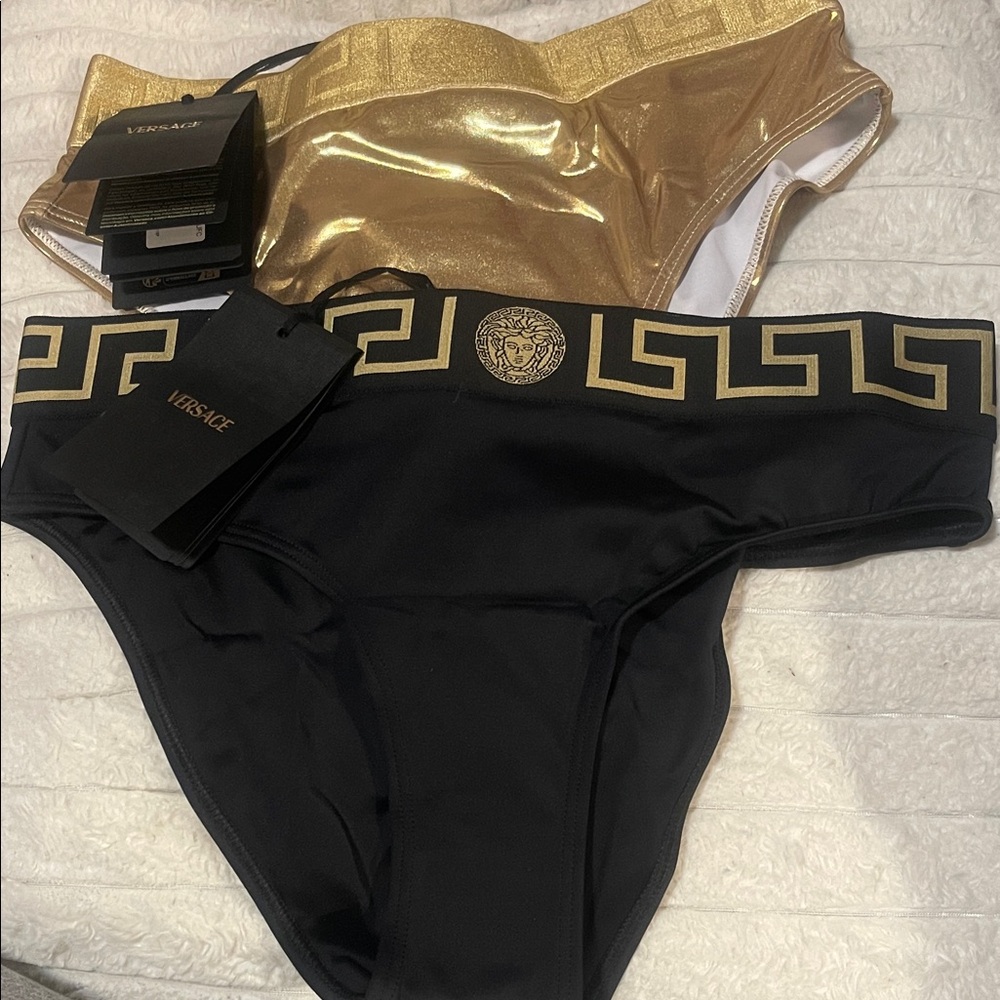 Versace Black and Gold Bikini Bottom Sz 3
